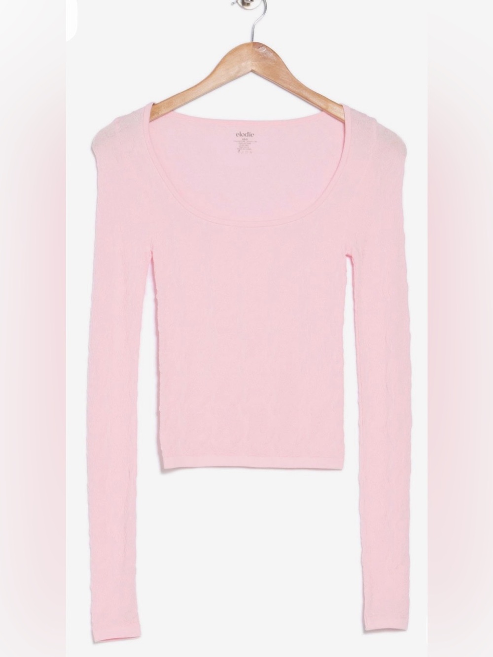 Elodie Pink Textured Knit Scoop Neck Long Sleeve Seamless Crop Top M/L NWT